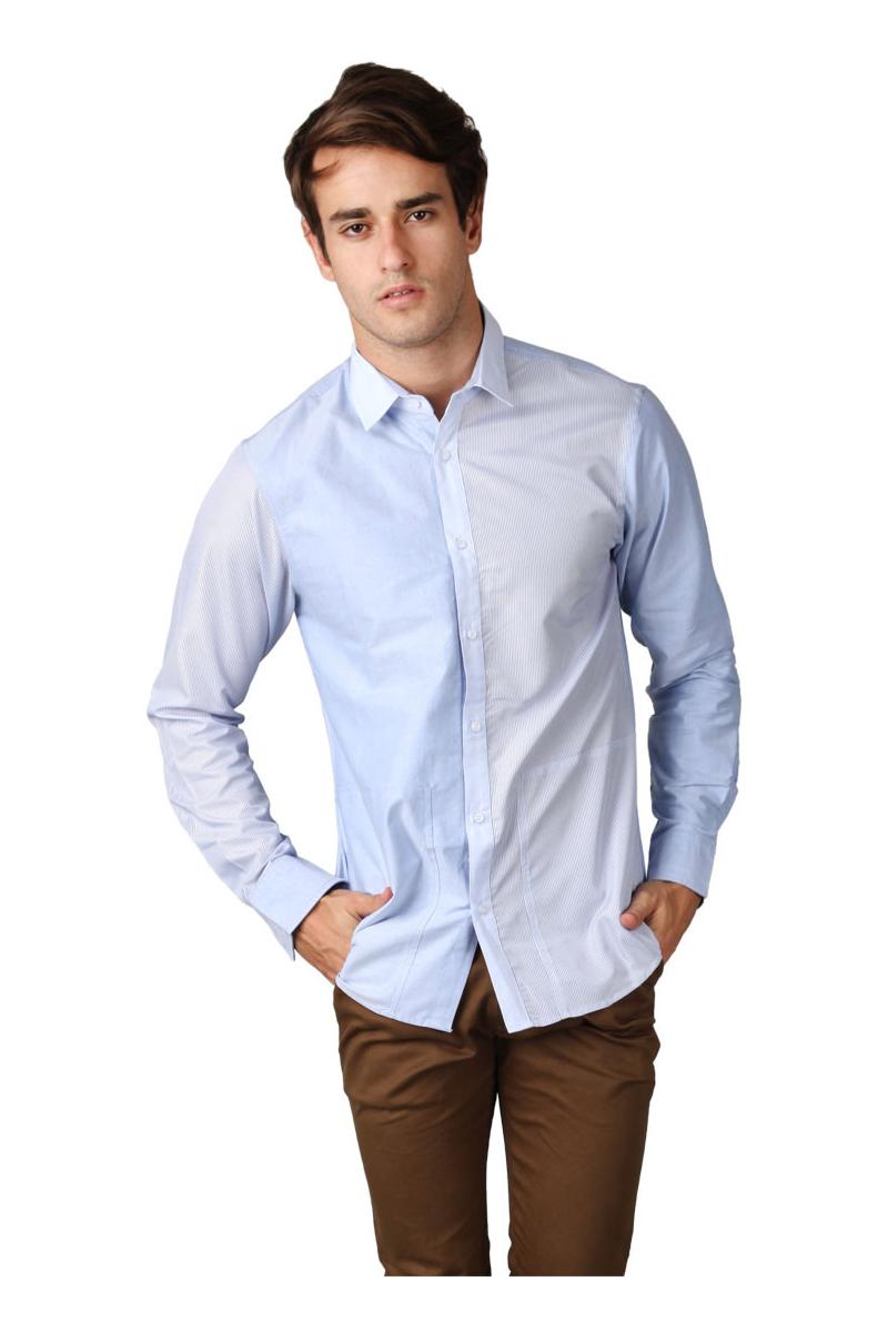 (X) S.M.L Two Tone Shirt Light Blue